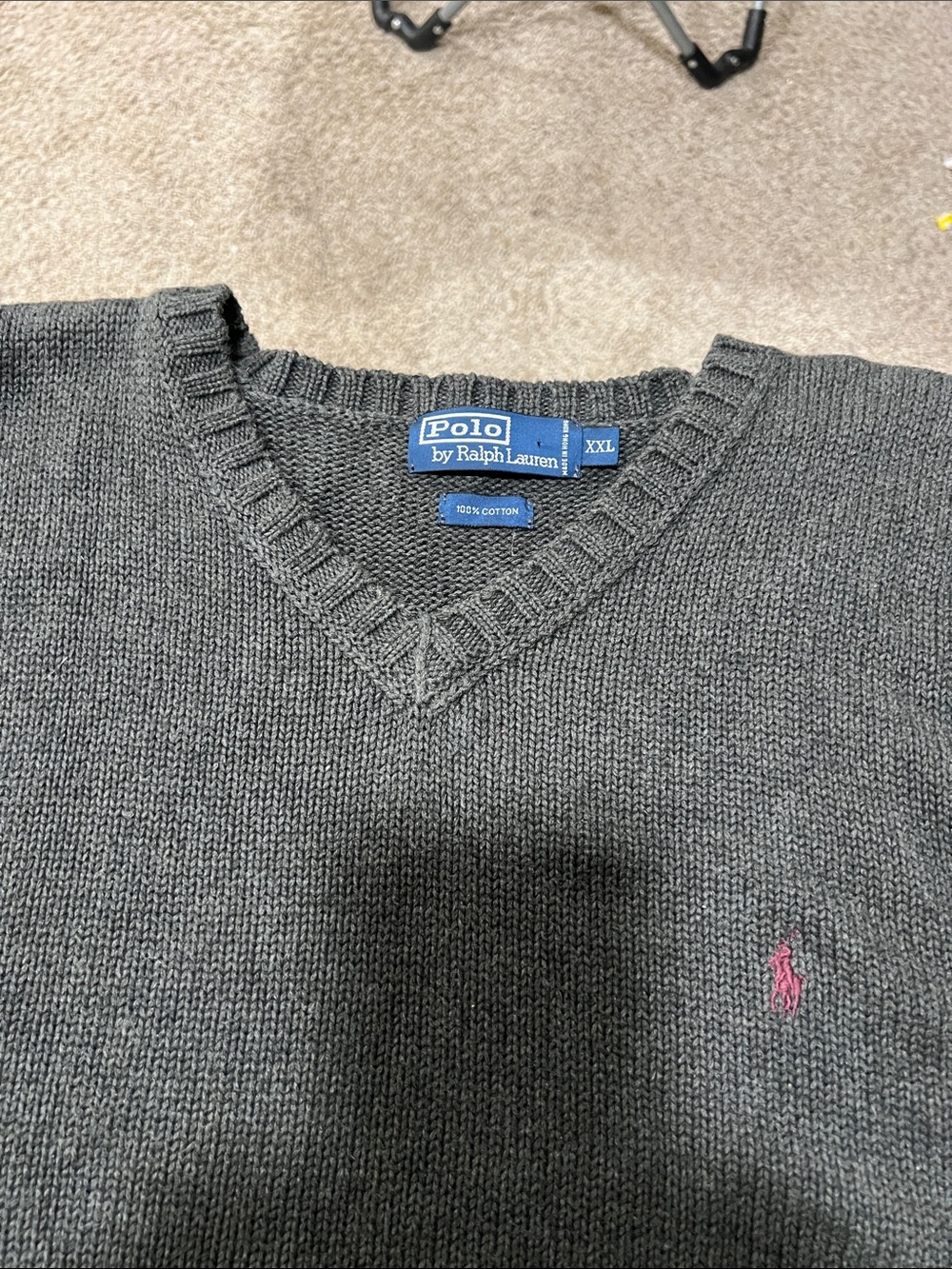Polo by Ralph Lauren Charcoal V-Neck Sweater with Pink Pony